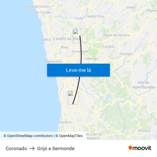 Coronado to Grijó e Sermonde map