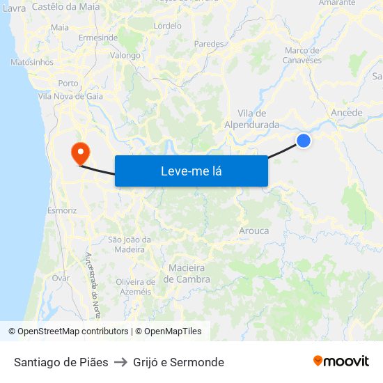 Santiago de Piães to Grijó e Sermonde map
