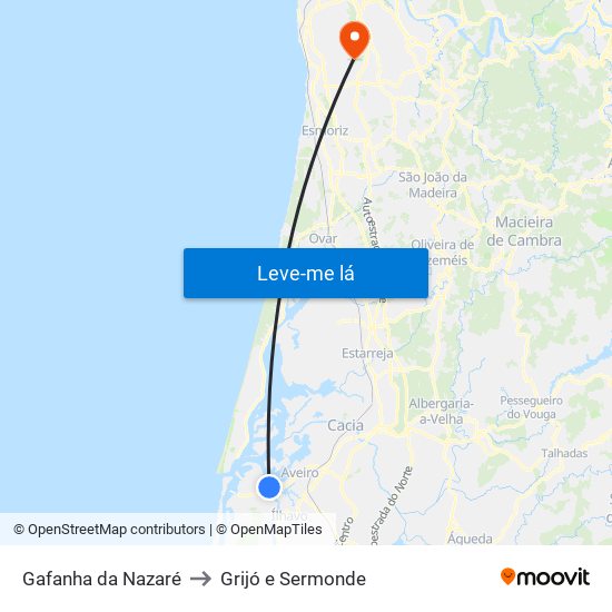 Gafanha da Nazaré to Grijó e Sermonde map