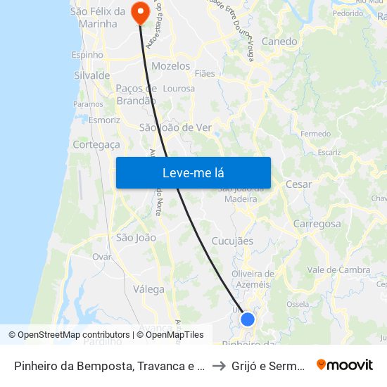 Pinheiro da Bemposta, Travanca e Palmaz to Grijó e Sermonde map