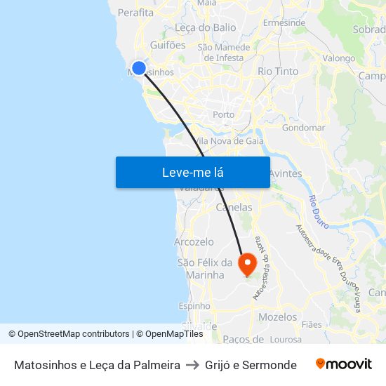 Matosinhos e Leça da Palmeira to Grijó e Sermonde map