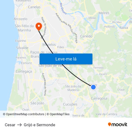 Cesar to Grijó e Sermonde map