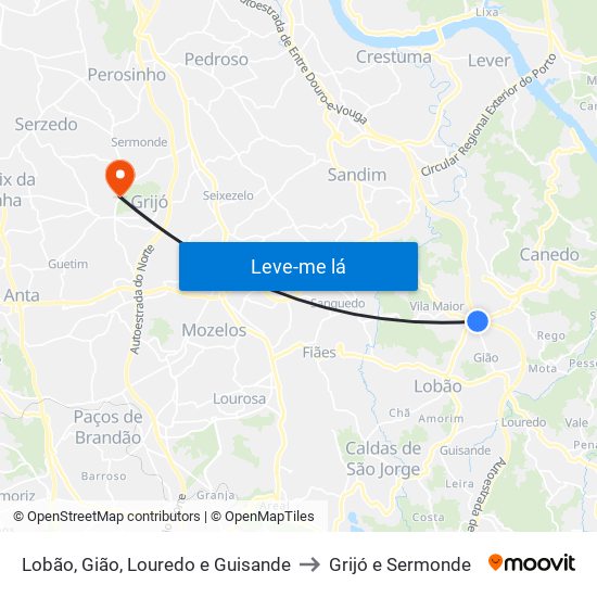 Lobão, Gião, Louredo e Guisande to Grijó e Sermonde map