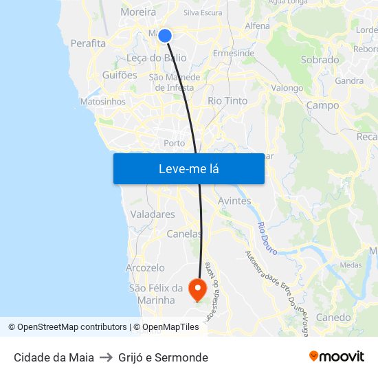 Cidade da Maia to Grijó e Sermonde map