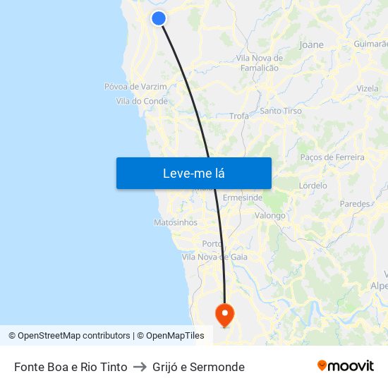 Fonte Boa e Rio Tinto to Grijó e Sermonde map