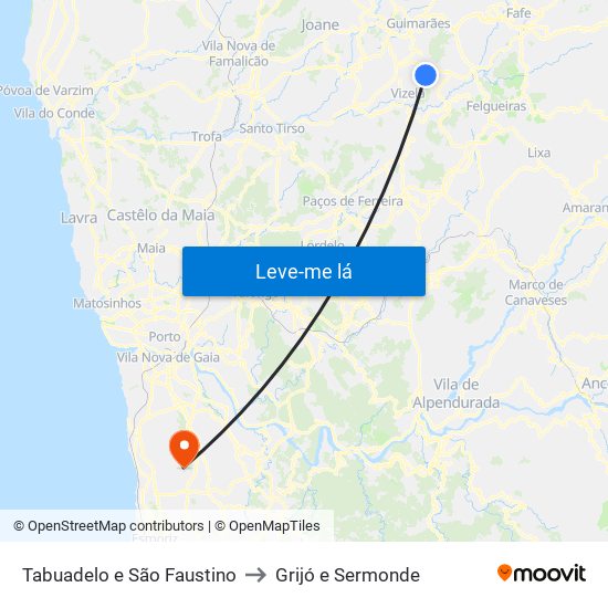 Tabuadelo e São Faustino to Grijó e Sermonde map