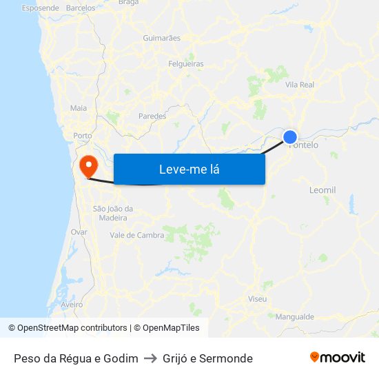 Peso da Régua e Godim to Grijó e Sermonde map