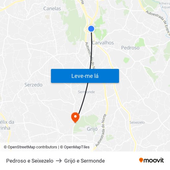 Pedroso e Seixezelo to Grijó e Sermonde map