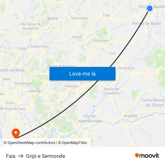 Faia to Grijó e Sermonde map