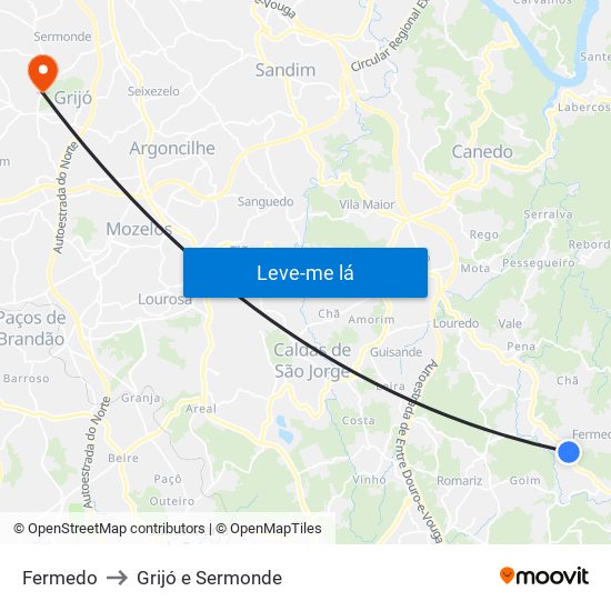 Fermedo to Grijó e Sermonde map