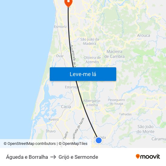 Águeda e Borralha to Grijó e Sermonde map