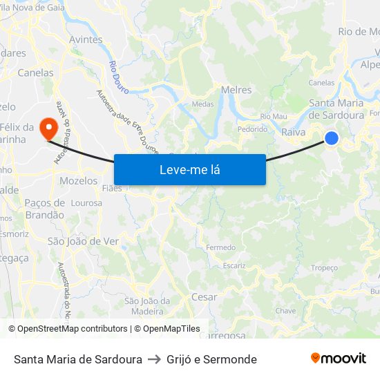 Santa Maria de Sardoura to Grijó e Sermonde map