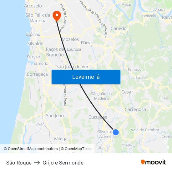 São Roque to Grijó e Sermonde map