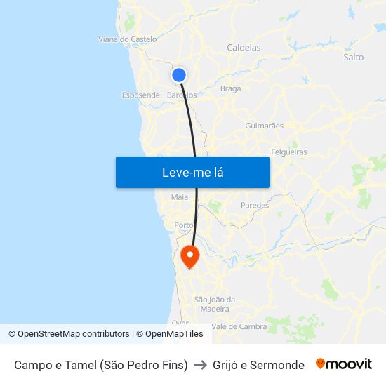 Campo e Tamel (São Pedro Fins) to Grijó e Sermonde map