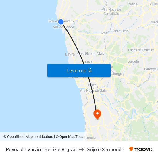 Póvoa de Varzim, Beiriz e Argivai to Grijó e Sermonde map