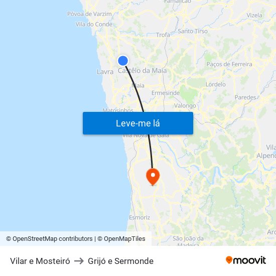 Vilar e Mosteiró to Grijó e Sermonde map