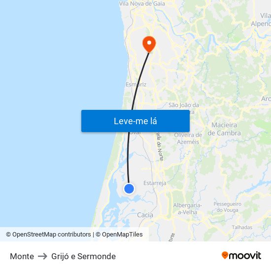 Monte to Grijó e Sermonde map