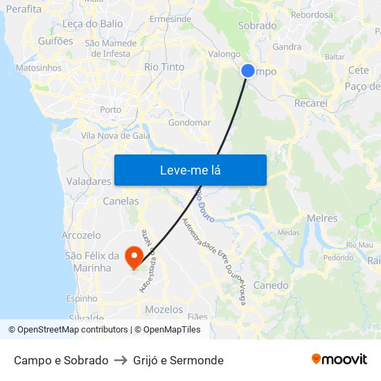 Campo e Sobrado to Grijó e Sermonde map