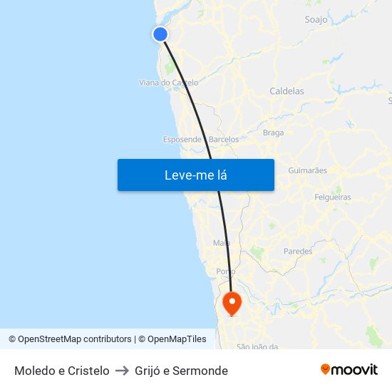 Moledo e Cristelo to Grijó e Sermonde map