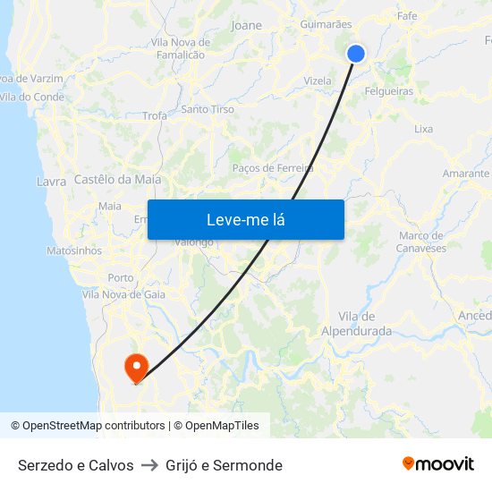 Serzedo e Calvos to Grijó e Sermonde map
