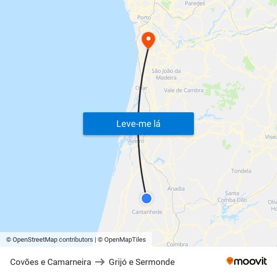 Covões e Camarneira to Grijó e Sermonde map
