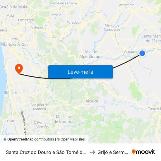 Santa Cruz do Douro e São Tomé de Covelas to Grijó e Sermonde map