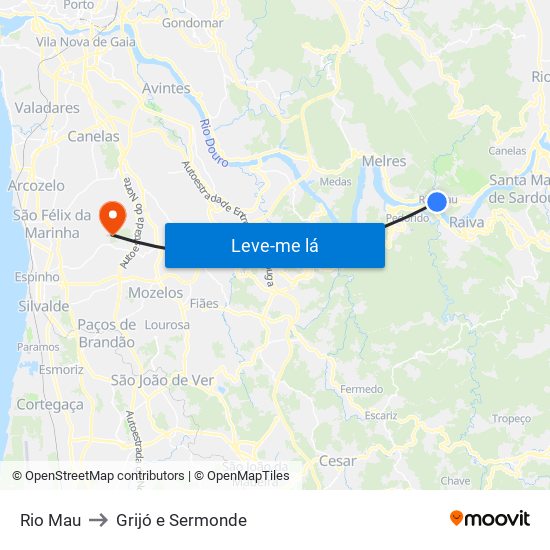 Rio Mau to Grijó e Sermonde map