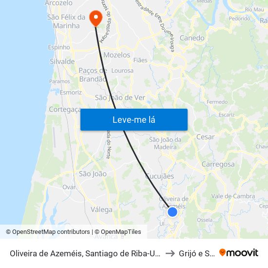 Oliveira de Azeméis, Santiago de Riba-Ul, Ul, Macinhata da Seixa e Madail to Grijó e Sermonde map
