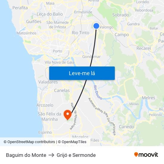 Baguim do Monte to Grijó e Sermonde map