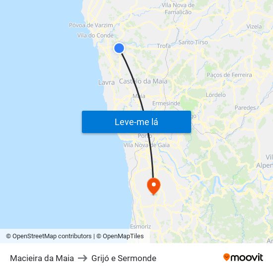 Macieira da Maia to Grijó e Sermonde map