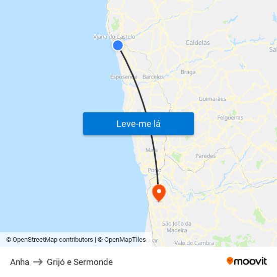 Anha to Grijó e Sermonde map