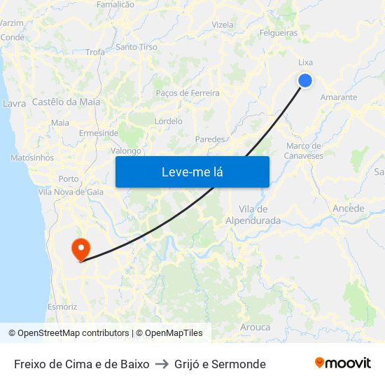 Freixo de Cima e de Baixo to Grijó e Sermonde map