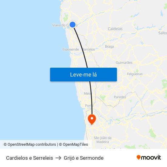 Cardielos e Serreleis to Grijó e Sermonde map