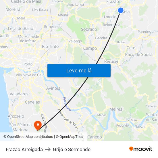 Frazão Arreigada to Grijó e Sermonde map