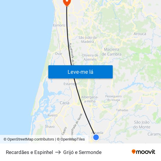 Recardães e Espinhel to Grijó e Sermonde map