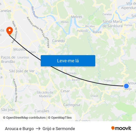 Arouca e Burgo to Grijó e Sermonde map