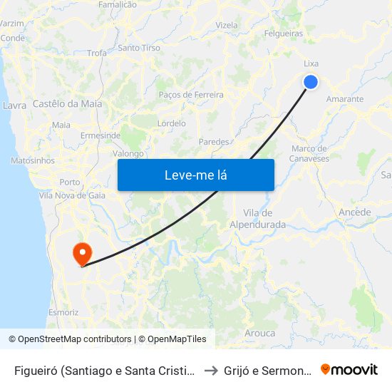 Figueiró (Santiago e Santa Cristina) to Grijó e Sermonde map