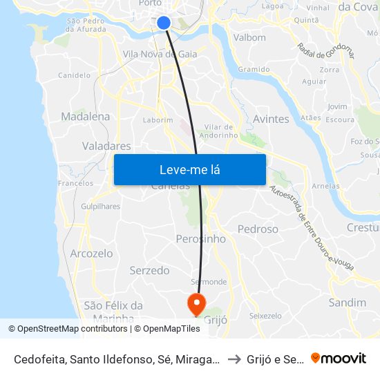 Cedofeita, Santo Ildefonso, Sé, Miragaia, São Nicolau e Vitória to Grijó e Sermonde map