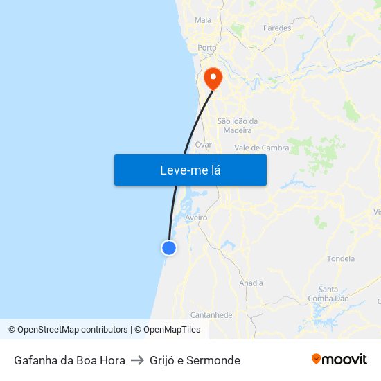 Gafanha da Boa Hora to Grijó e Sermonde map