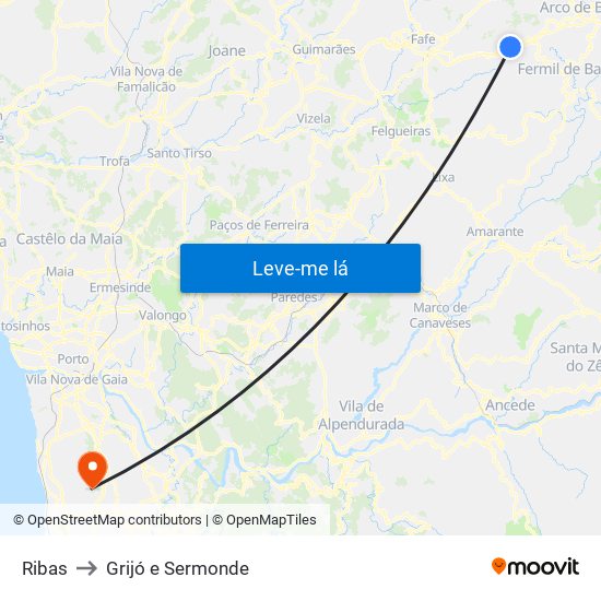 Ribas to Grijó e Sermonde map