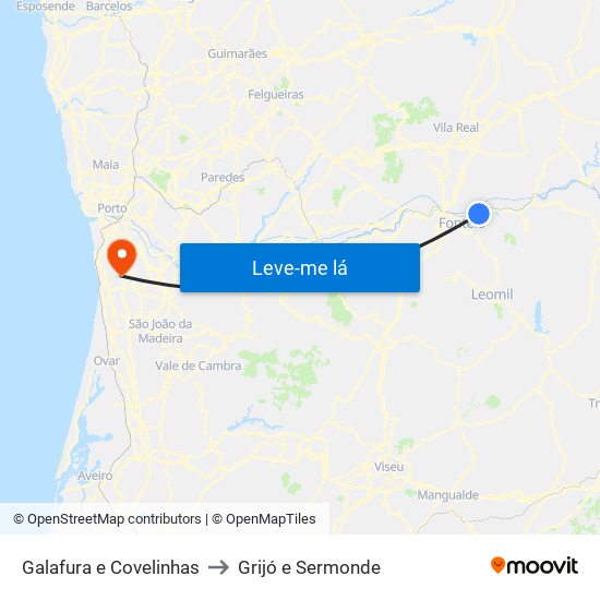 Galafura e Covelinhas to Grijó e Sermonde map