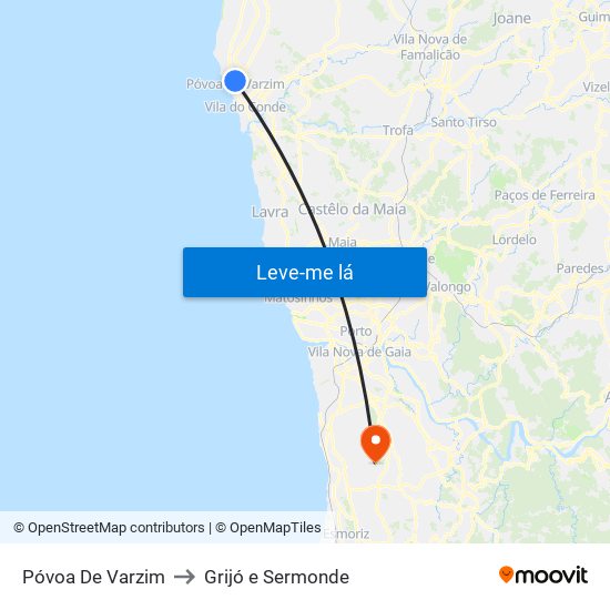 Póvoa De Varzim to Grijó e Sermonde map