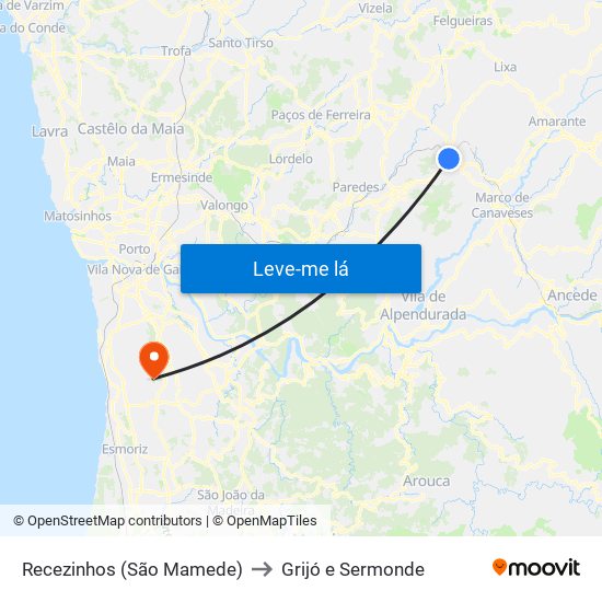 Recezinhos (São Mamede) to Grijó e Sermonde map