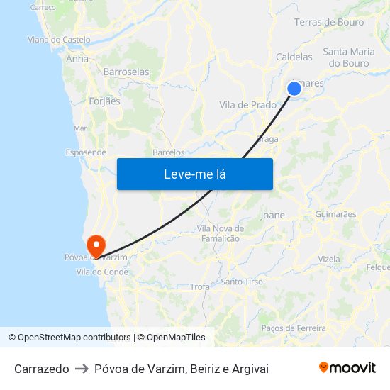 Carrazedo to Póvoa de Varzim, Beiriz e Argivai map