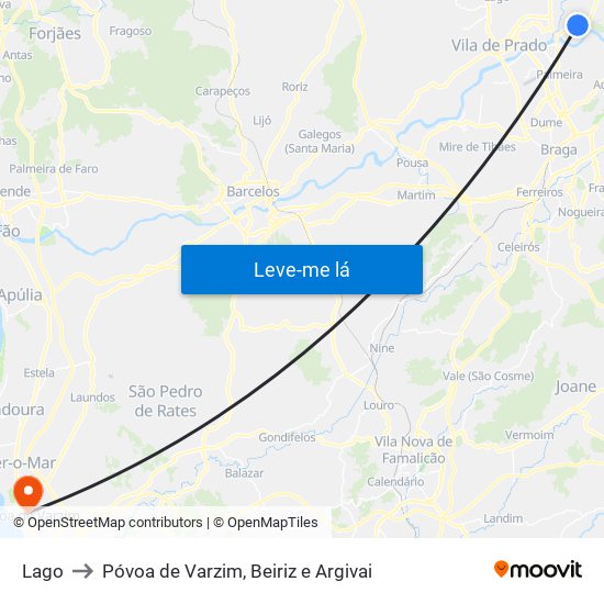 Lago to Póvoa de Varzim, Beiriz e Argivai map