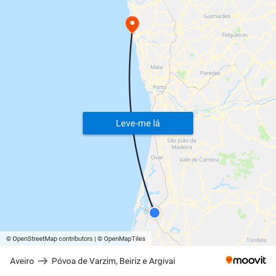 Aveiro to Póvoa de Varzim, Beiriz e Argivai map