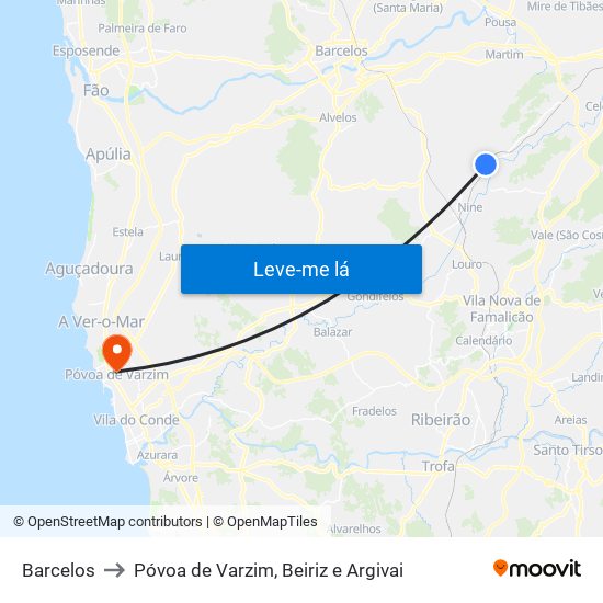 Barcelos to Póvoa de Varzim, Beiriz e Argivai map