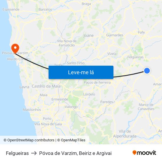 Felgueiras to Póvoa de Varzim, Beiriz e Argivai map