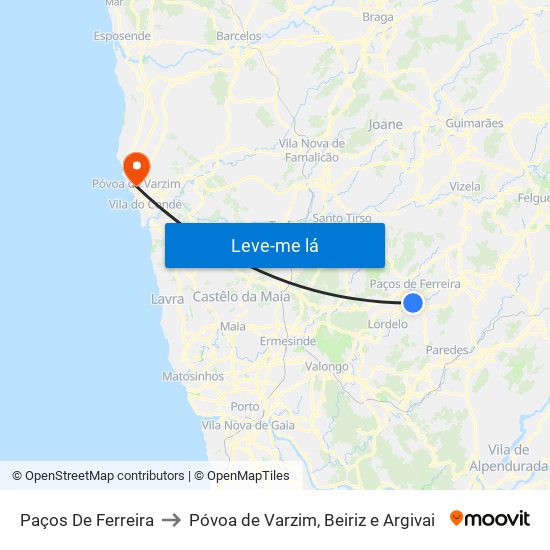 Paços De Ferreira to Póvoa de Varzim, Beiriz e Argivai map