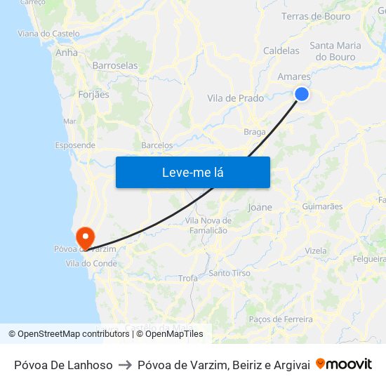 Póvoa De Lanhoso to Póvoa de Varzim, Beiriz e Argivai map